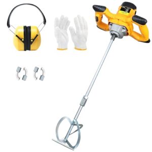 paint mixer cement mixer with ear defenders, 2100w huhomco 110v portable concrete mixers 6 speed adjustment,handheld electric concrete cement mixer