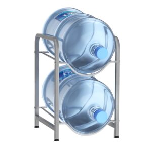5 gallon water jug rack water bottle storage organiser 12.9"x13.4"x19.3" sturdy steel frame water gallon holder excellent home office space saver water bottle stand single 2-tier (silver)