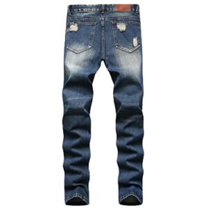 Men's Casual Ripped Jeans Distressed Slim Fit Straight Leg Denim Pants Classic Destroyed Washed Jean Trousers (Blue 1,38)