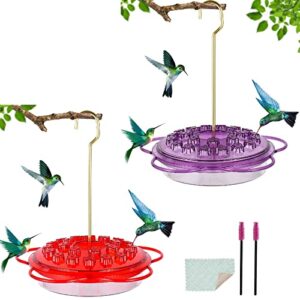 oubaiyi 2sets hummingbird feeder outdoor hanging,leak-proof,outside garden saucer feeders w/ moat,easy to clean & refill w/ 2brush+1cleaning cloth), 1red+1purple+2brush+1cleaning cloth, 10x7x7inches