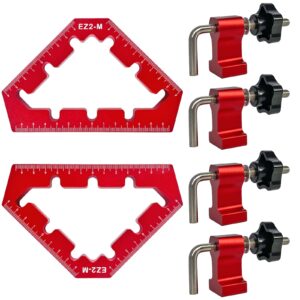 ez2-m clamping squares for woodworking 45/90 degree clamp triangle right angle clamp 6.1x3.54x3.54”(155x90x90mm) aluminum alloy red 2pcs