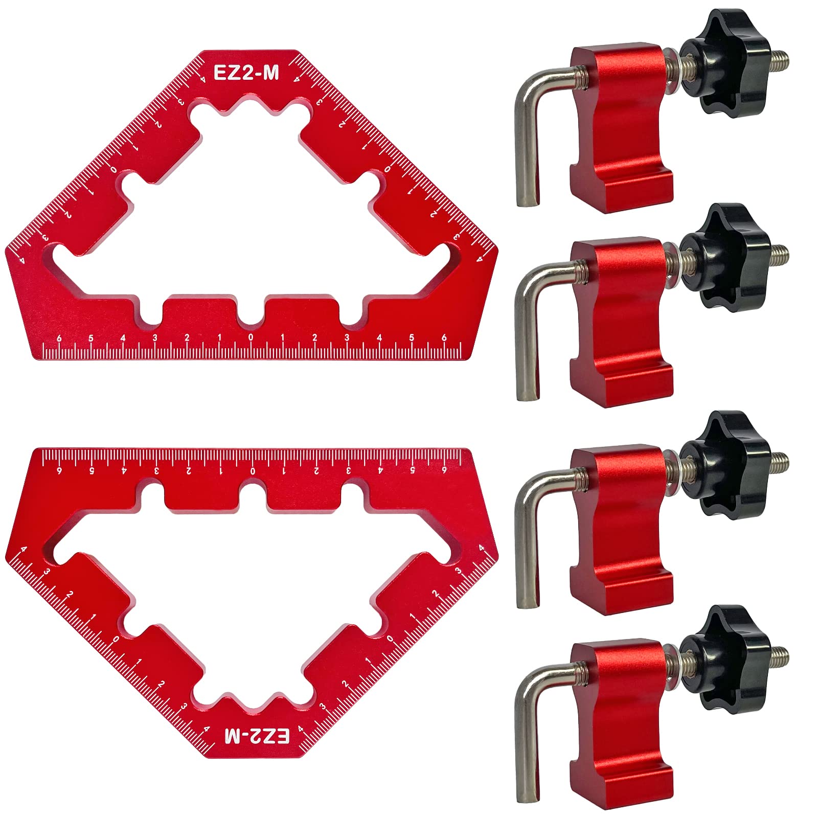 EZ2-M Clamping Squares For Woodworking 45/90 Degree Clamp Triangle Right Angle Clamp 6.1x3.54x3.54”(155x90x90MM) Aluminum Alloy Red 2PCS