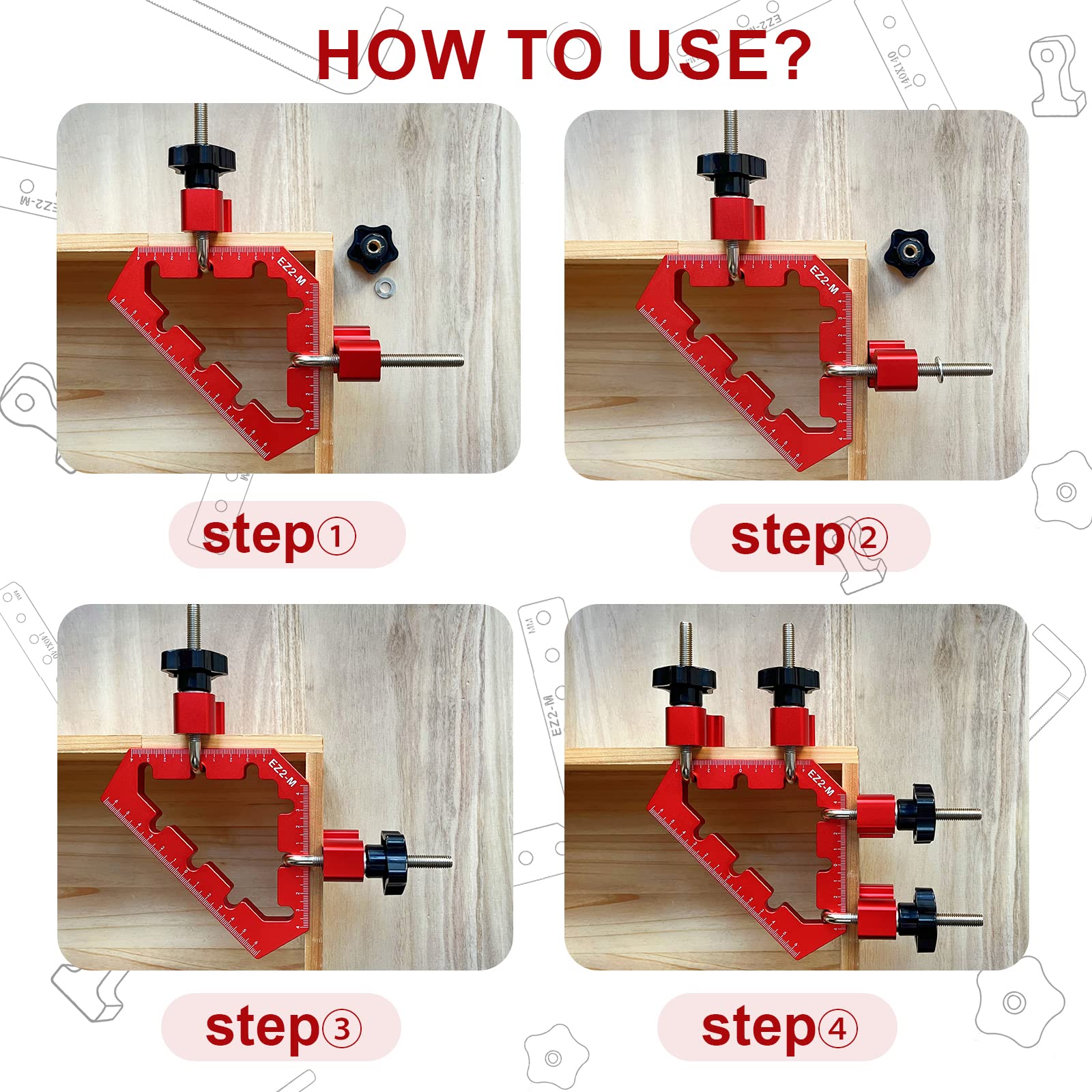 EZ2-M Clamping Squares For Woodworking 45/90 Degree Clamp Triangle Right Angle Clamp 6.1x3.54x3.54”(155x90x90MM) Aluminum Alloy Red 2PCS