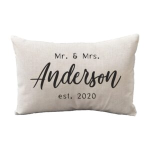 mr & mrs last name established date lumbar throw pillow - monogrammed throw pillow cover