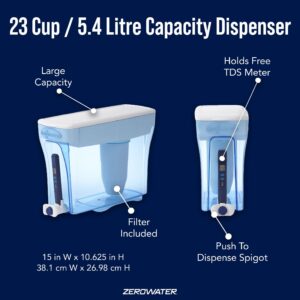 ZeroWater Official 5-Stage Water Filter for Replacement, NSF Certified to Reduce Lead, Other Heavy Metals and PFOA/PFOS, 4-Pack & ZD-018 ZD018, 23 Cup Water Filter Pitcher with Water Quality Meter