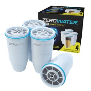 ZeroWater Official 5-Stage Water Filter for Replacement, NSF Certified to Reduce Lead, Other Heavy Metals and PFOA/PFOS, 4-Pack & ZD-018 ZD018, 23 Cup Water Filter Pitcher with Water Quality Meter