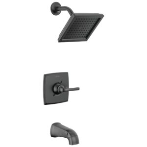 delta faucet geist 14 series tub and shower trim kit, black shower faucet with single-spray matte black shower head, shower faucet set complete, matte black 144864-bl (valve included)