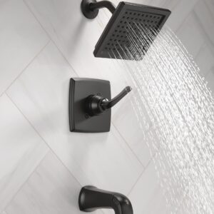 Delta Faucet Geist 14 Series Tub and Shower Trim Kit, Black Shower Faucet with Single-Spray Matte Black Shower Head, Shower Faucet Set Complete, Matte Black 144864-BL (Valve Included)