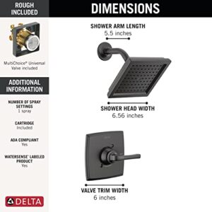 Delta Faucet Geist 14 Series Black Shower Faucet, Shower Trim Kit with Single-Spray Matte Black Shower Head, Shower Faucet Set Complete, Matte Black 142864-BL (Valve Included)