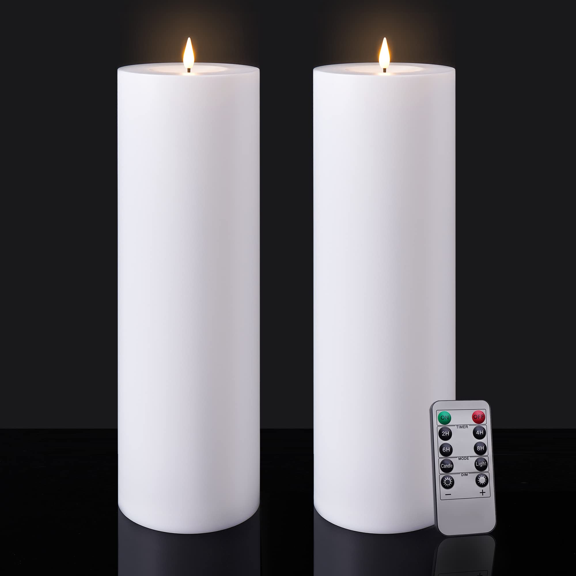 Large Flameless LED Candles Outdoor: 12" x 4" Battery Operated Pillar Candles Flickering with Timer Waterproof Fake Electric Candles with Remote for Patio Porch Lanterns (White Set of 2)