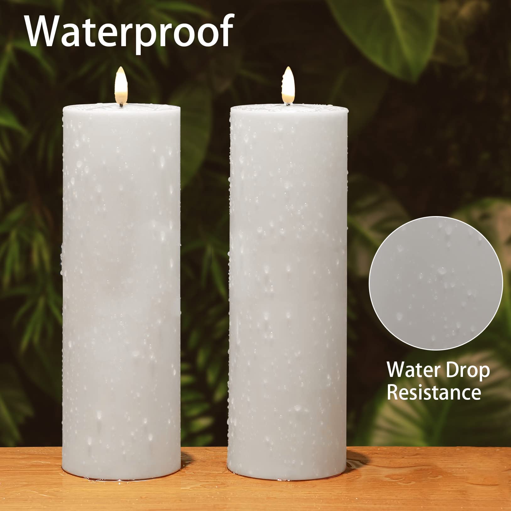 Large Flameless LED Candles Outdoor: 12" x 4" Battery Operated Pillar Candles Flickering with Timer Waterproof Fake Electric Candles with Remote for Patio Porch Lanterns (White Set of 2)