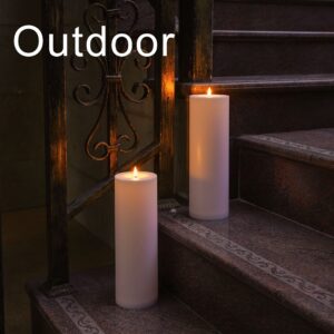 Large Flameless LED Candles Outdoor: 12" x 4" Battery Operated Pillar Candles Flickering with Timer Waterproof Fake Electric Candles with Remote for Patio Porch Lanterns (White Set of 2)