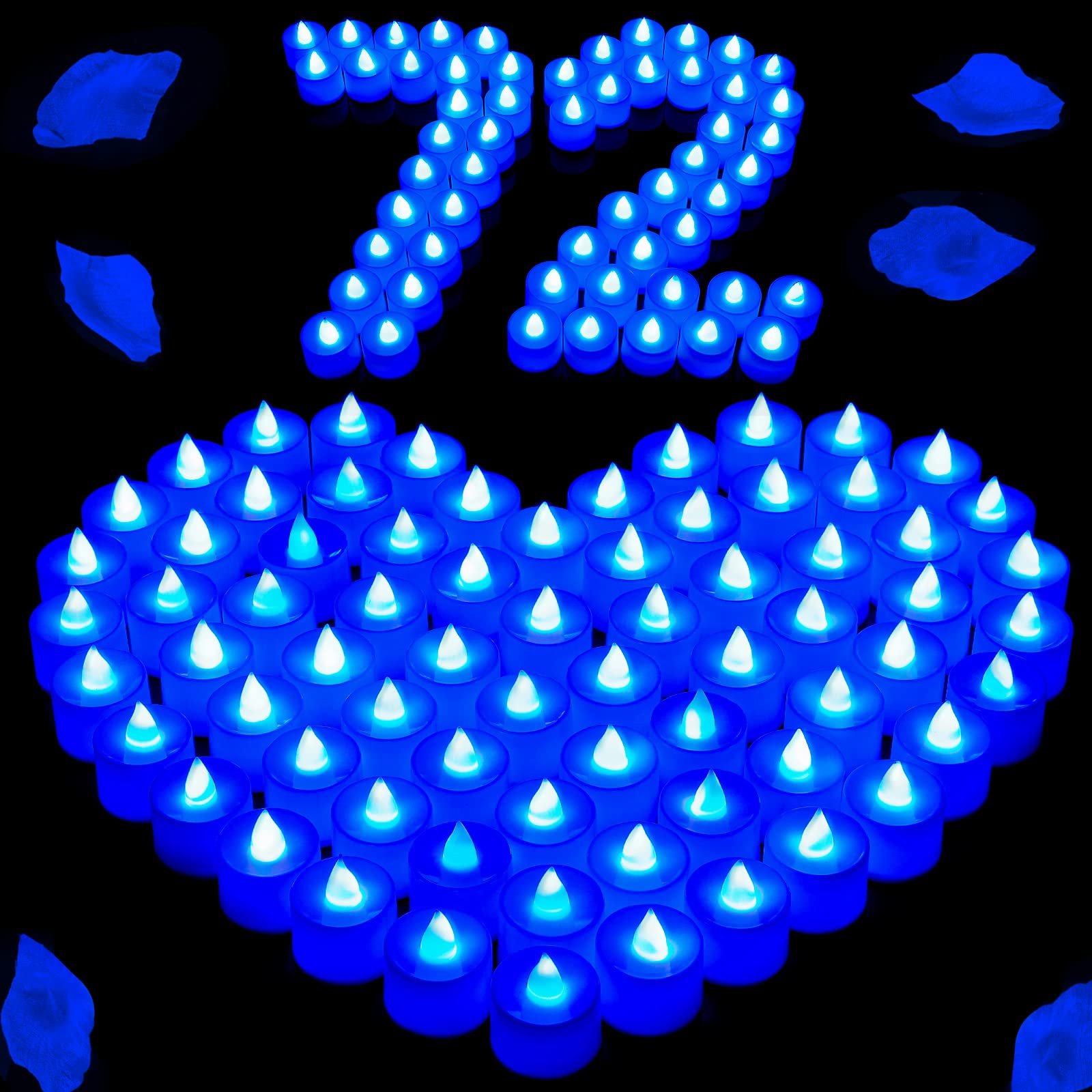 72 Pack Flameless Tea Lights Candles Blue LED Candles Wedding Flameless Flickering LED Candles Battery Operated Blue Tea Light Candle for Romantic Night Honeymoon Table Decor