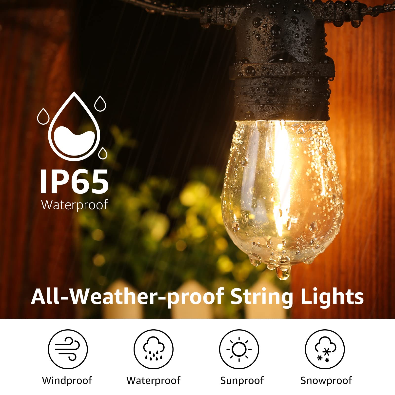 Lepro S14 Outdoor String Lights 50ft Hanging Patio Lights with 15 Shatterproof LED Edison Bulbs, Waterproof Bistro Lights Backyard String Lighting for Deck, Pergola, Porch, Garden, Gazebo