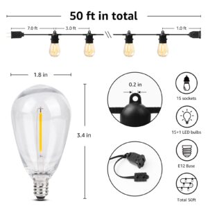 Lepro S14 Outdoor String Lights 50ft Hanging Patio Lights with 15 Shatterproof LED Edison Bulbs, Waterproof Bistro Lights Backyard String Lighting for Deck, Pergola, Porch, Garden, Gazebo