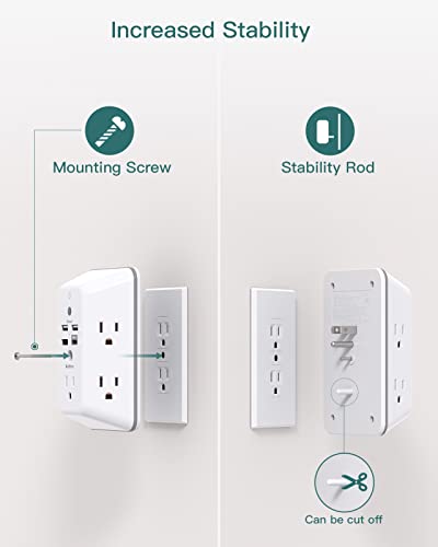 Surge Protector, Outlet Extender with Night Light, Addtam 5-Outlet Splitter and 4 USB Ports and 10Ft Surge Protector Power Strip with 8 AC Outlets and 4 USB Ports(1 USB C), for Home, Office and Dorm