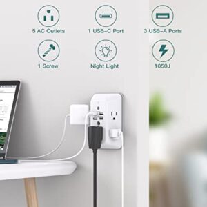 Surge Protector, Outlet Extender with Night Light, Addtam 5-Outlet Splitter and 4 USB Ports and 10Ft Surge Protector Power Strip with 8 AC Outlets and 4 USB Ports(1 USB C), for Home, Office and Dorm