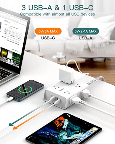 Surge Protector, Outlet Extender with Night Light, Addtam 5-Outlet Splitter and 4 USB Ports and 10Ft Surge Protector Power Strip with 8 AC Outlets and 4 USB Ports(1 USB C), for Home, Office and Dorm