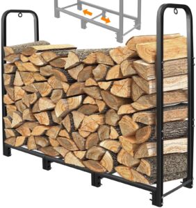 connoo 4ft firewood rack stand heavy duty firewood log rack holder fireplace wood storage holder for indoor outdoor metal pile log stand stacker holder, matte black