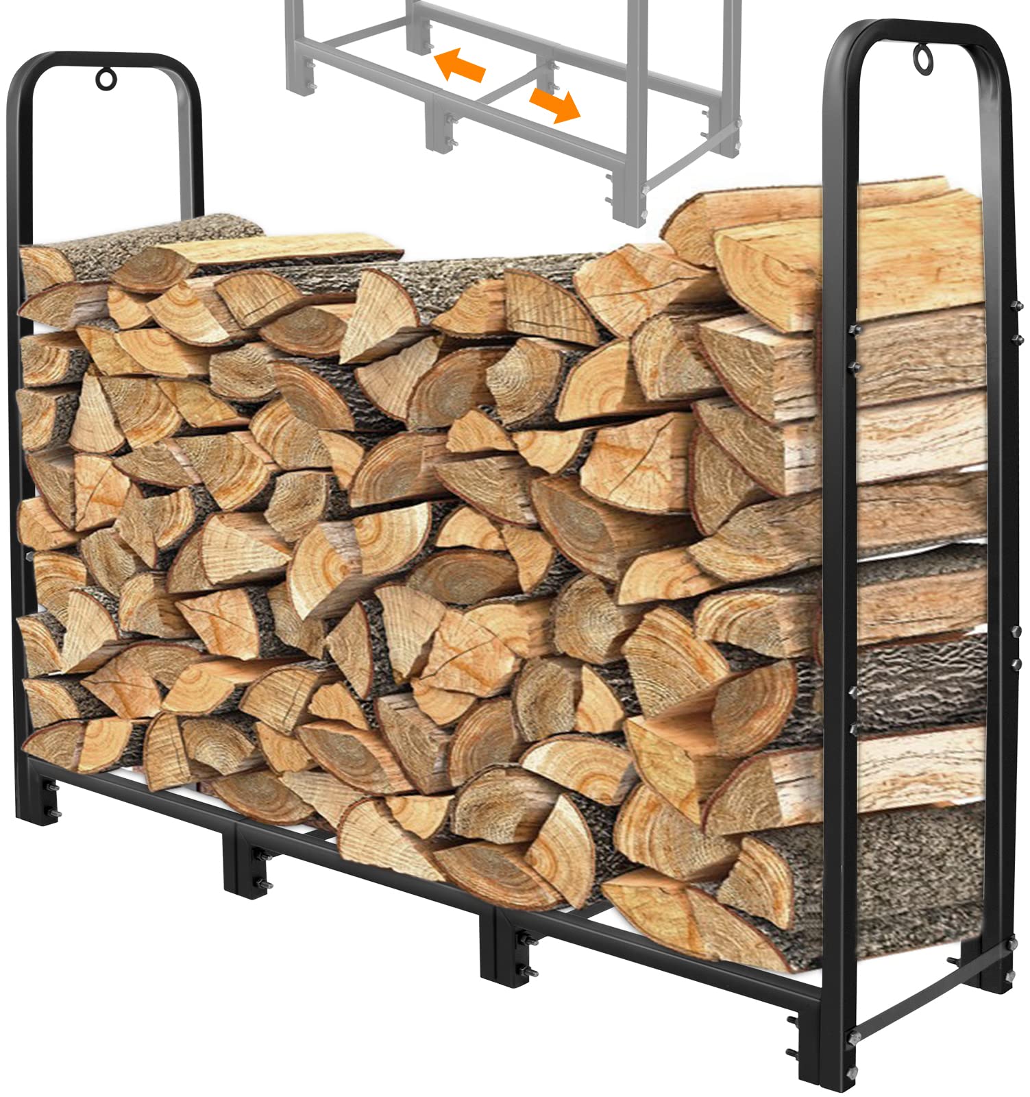 CONNOO 4ft Firewood Rack Stand Heavy Duty Firewood Log Rack Holder Fireplace Wood Storage Holder for Indoor Outdoor Metal Pile Log Stand Stacker Holder, Matte Black