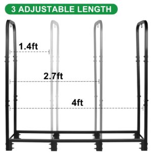 CONNOO 4ft Firewood Rack Stand Heavy Duty Firewood Log Rack Holder Fireplace Wood Storage Holder for Indoor Outdoor Metal Pile Log Stand Stacker Holder, Matte Black