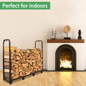 CONNOO 4ft Firewood Rack Stand Heavy Duty Firewood Log Rack Holder Fireplace Wood Storage Holder for Indoor Outdoor Metal Pile Log Stand Stacker Holder, Matte Black