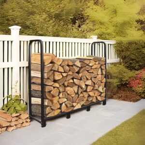 CONNOO 4ft Firewood Rack Stand Heavy Duty Firewood Log Rack Holder Fireplace Wood Storage Holder for Indoor Outdoor Metal Pile Log Stand Stacker Holder, Matte Black