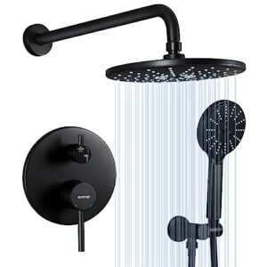 gappo matte black shower system 9 inch, rain shower head with handheld spray high pressure, bathroom luxury wall mounted shower faucet set rough-in valve and shower trim included