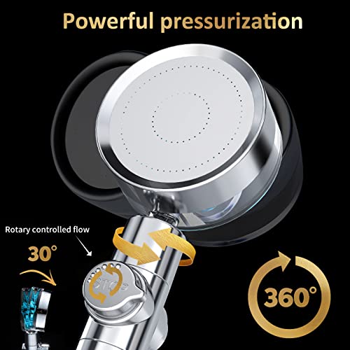 Fundrem High Pressure Shower Head With Hose, Modern Style, 3 Settings, Finish, Handheld Shower Head With Filter, Turbo Shower Head