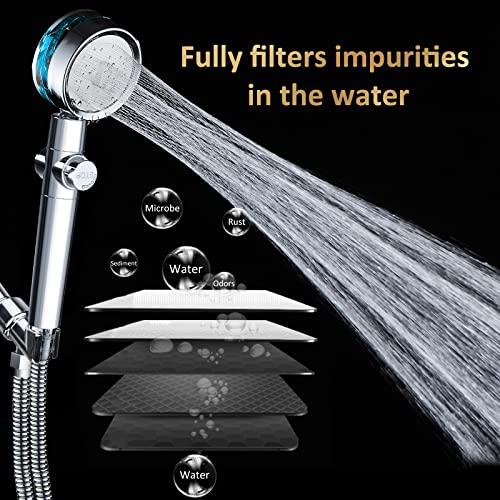 Fundrem High Pressure Shower Head With Hose, Modern Style, 3 Settings, Finish, Handheld Shower Head With Filter, Turbo Shower Head