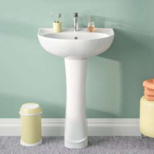 deervalley dv-1p525 ally 20" x 17" modern u-shape white ceramic pedestal bathroom sink with overflow