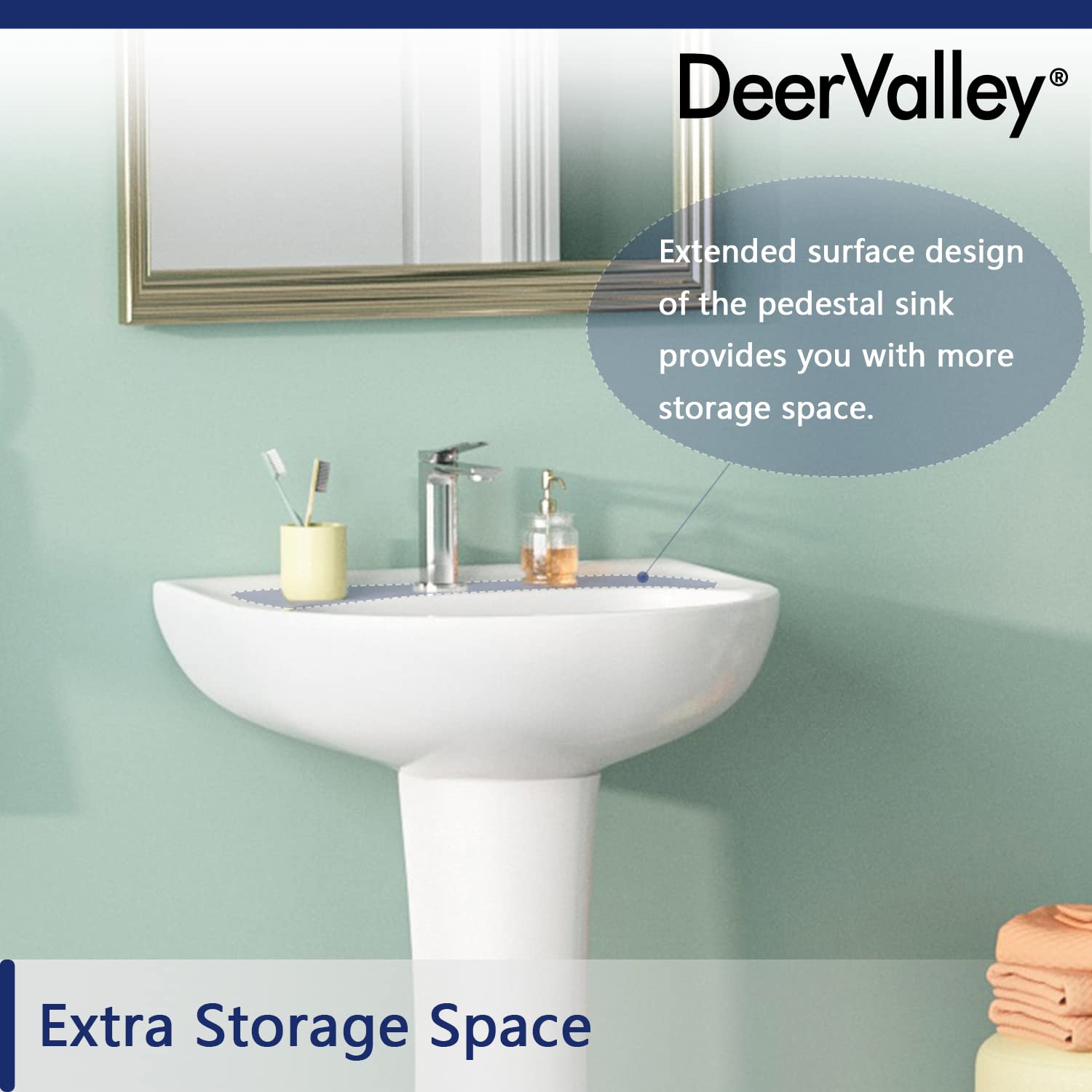 DeerValley DV-1P525 Ally 20" X 17" Modern U-Shape White Ceramic Pedestal Bathroom Sink With Overflow