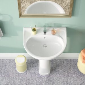 DeerValley DV-1P525 Ally 20" X 17" Modern U-Shape White Ceramic Pedestal Bathroom Sink With Overflow