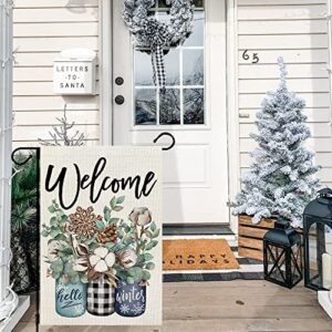 CROWNED BEAUTY Winter Garden Flag Floral Mason Jar 12x18 Inch Small Double Sided Yard Decorative Holiday Seasonal Outside Welcome Burlap Farmhouse Decoration