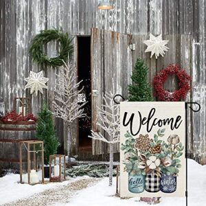 CROWNED BEAUTY Winter Garden Flag Floral Mason Jar 12x18 Inch Small Double Sided Yard Decorative Holiday Seasonal Outside Welcome Burlap Farmhouse Decoration