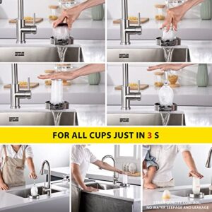 KAYNLESS Glass Rinser Cup Washer For Sink, Metal SUS 304 Brushed Stainless Steel Glass Washer For Sink, Kitchen Sink Accessories for Washe Baby Bottle, Glass Cup, Wine Glass, etc