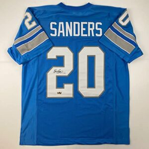 facsimile autographed barry sanders detroit blue reprint laser auto football jersey size men's xl