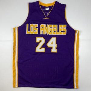 Facsimile Autographed Kobe Bryant #24 Los Angeles LA Purple Reprint Laser Auto Basketball Jersey Size Men's XL