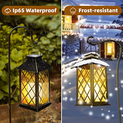 Solar Lanterns Outdoor Waterproof, Set of 2 Outdoor Lanterns for Patio Waterproof,14 Inch Waterproof LED Flickering Flameless Candle Mission Lights Garden Hanging Lanterns for Outdoor Halloween Decor