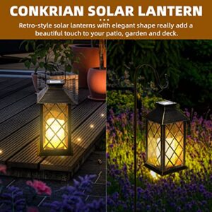 Solar Lanterns Outdoor Waterproof, Set of 2 Outdoor Lanterns for Patio Waterproof,14 Inch Waterproof LED Flickering Flameless Candle Mission Lights Garden Hanging Lanterns for Outdoor Halloween Decor