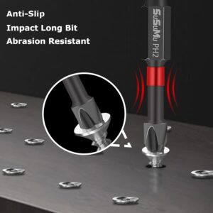 4 inch Magnetic Impact Phillips Bit #2 Insert Bits Anti-Slip Long Phillips Screwdriver Bits Magnetic PH2 1/4 Inch Hex Shank Cross Impact Driver Bit with Case for Power Drill (6PC,100mm)