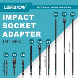 Libraton Impact Grade Socket Adapter Set, 3" 6" 12", Drill Socket Adapter, Impact Socket Adapter, Socket Driver Adapter, Drill Socket Adapter Extension, Adapter Power Drill to Torque Impact Wrench