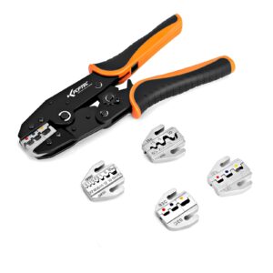 kf cptec crimping tool set 5pcs - ratchet wire crimper kit - quick exchange jaw for heat shrink, insulated electrical connectors, insulated and non-insulated ferrules, non-insulated terminal crimper