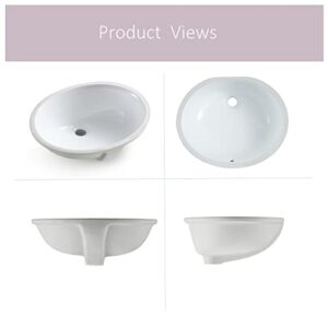 MEJE 19.5"x16" Oval Shape Bathroom Sink Undermount, Modern Pure White Porcelain Ceramic Vanity Top Sink, Basin with Overflow