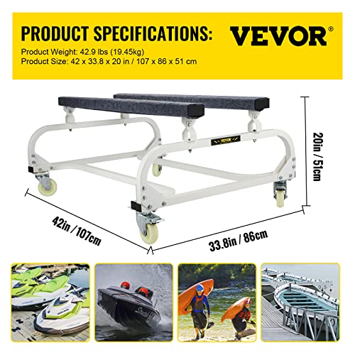 VEVOR Jet Ski Dolly, 1000 LBS Capacity Hand Truck Dolly for Moving Watercraft PWC, Adjustable Width Jet Ski Moving Dolly with Four Casters & Two Brakes, Heavy Duty Dolly for Ski Fishing Boat Sailboat