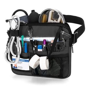damero nurse fanny pack with medical gear pockets, nurse waist pouch nurse tool belt with tape holder for stethoscopes, bandage scissors and other medical supplies, black