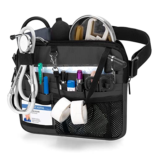 Damero Nurse Fanny Pack with Medical Gear Pockets, Nurse Waist Pouch Nurse Tool Belt with Tape Holder for Stethoscopes, Bandage Scissors and Other Medical Supplies, Black