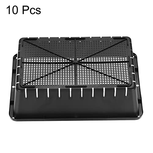 MECCANIXITY Garden Growing Trays Plastic Recyclable Plant Nursery Sprout Tray with Drain Holes, Black Pack of 10