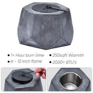 ROUNDFIRE Faceted Hex Concrete Tabletop Fire Pit - Fire Bowl, Portable Fire Pit, Small Personal Fireplace for Indoor and Garden Use