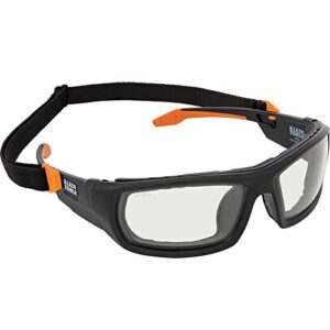 klein tools 60470 safety glasses, ansi z87.1+ pro full frame gasket safety glasses, clear lenses, uv protection, anti-fog, scratch resistant
